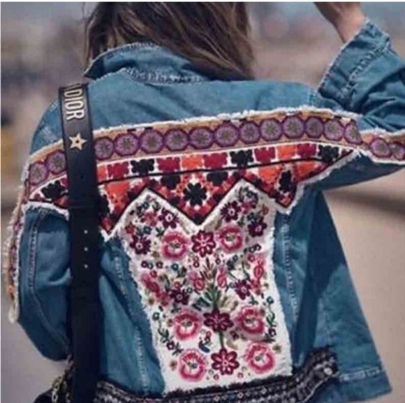 Oversized Embroidered,  Tribal Print, Jean Jacket - Picture 5 of 16